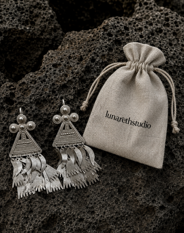 Geometric Fringe Triangle Statement Earrings