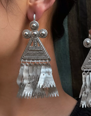Geometric Fringe Triangle Statement Earrings