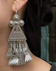Geometric Fringe Triangle Statement Earrings