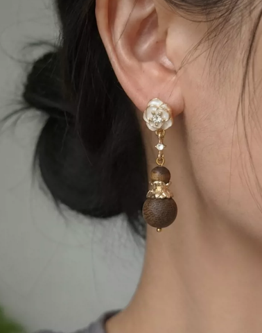 Camellia Wood Sculptural Earrings