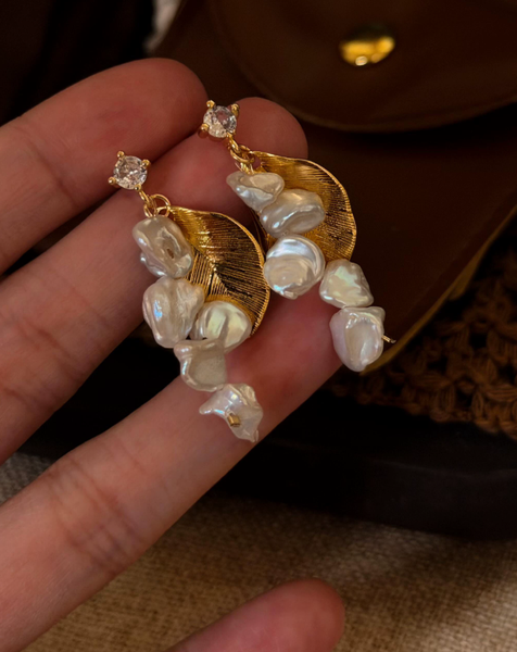 Baroque Petal Pearl Drop Earrings