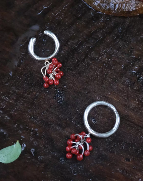 Crimson Ember Beaded Drop Earrings
