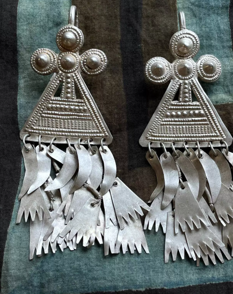 Geometric Fringe Triangle Statement Earrings
