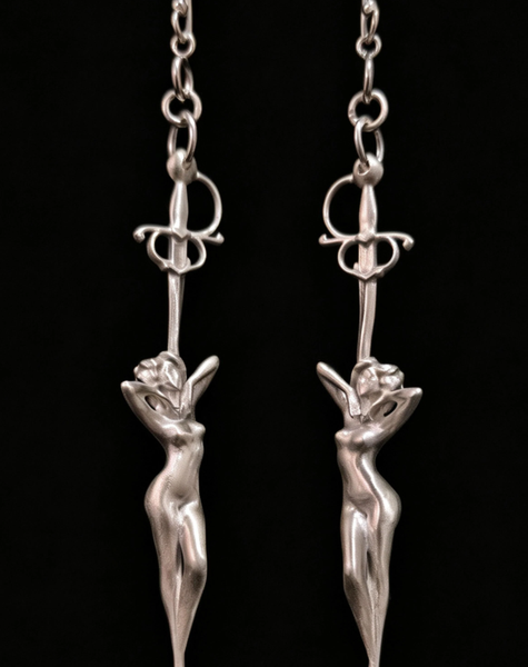 Sculptural Sword Figure Earrings