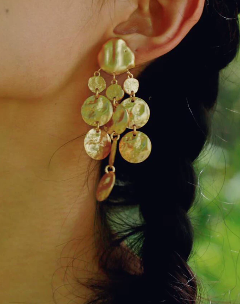 Weathered Disc Fringe Vintage Earrings