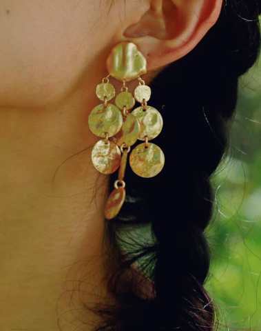 Weathered Disc Fringe Vintage Earrings